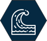 Hexágono azul con el dibujo de una ola en el mar